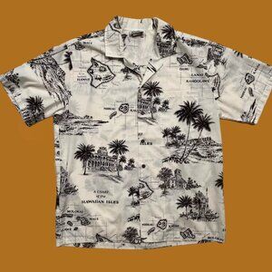 Vintage Hawaiian Shirt / Aloha Shirt ~ Illustrated Map of Hawaiian Islands LARGE